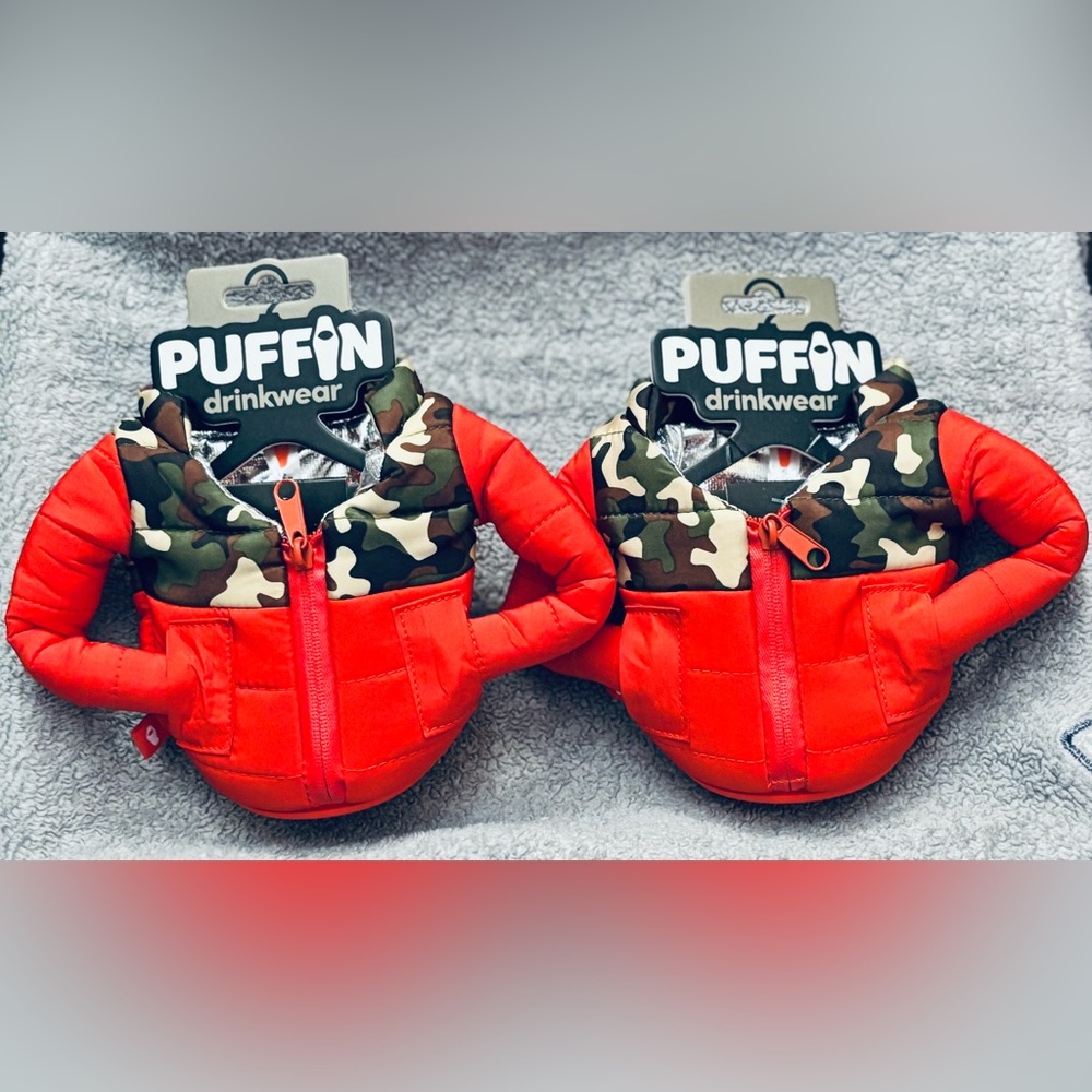 Pair of Puffin Drink Can 12oz & 16oz Insulated Jackets - Woodsy Camo